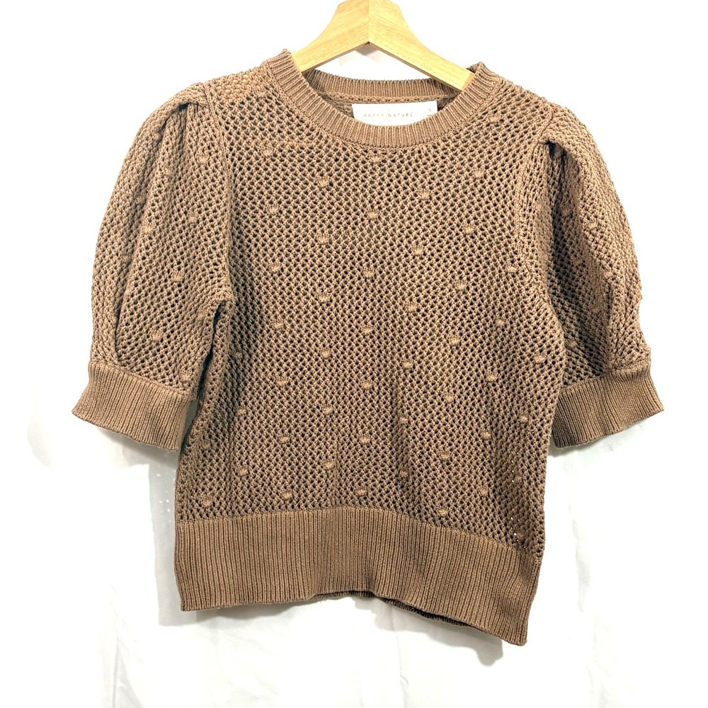 Happy Nature Kate Hudson Puff Sleeve Sweater Taupe, Size Small